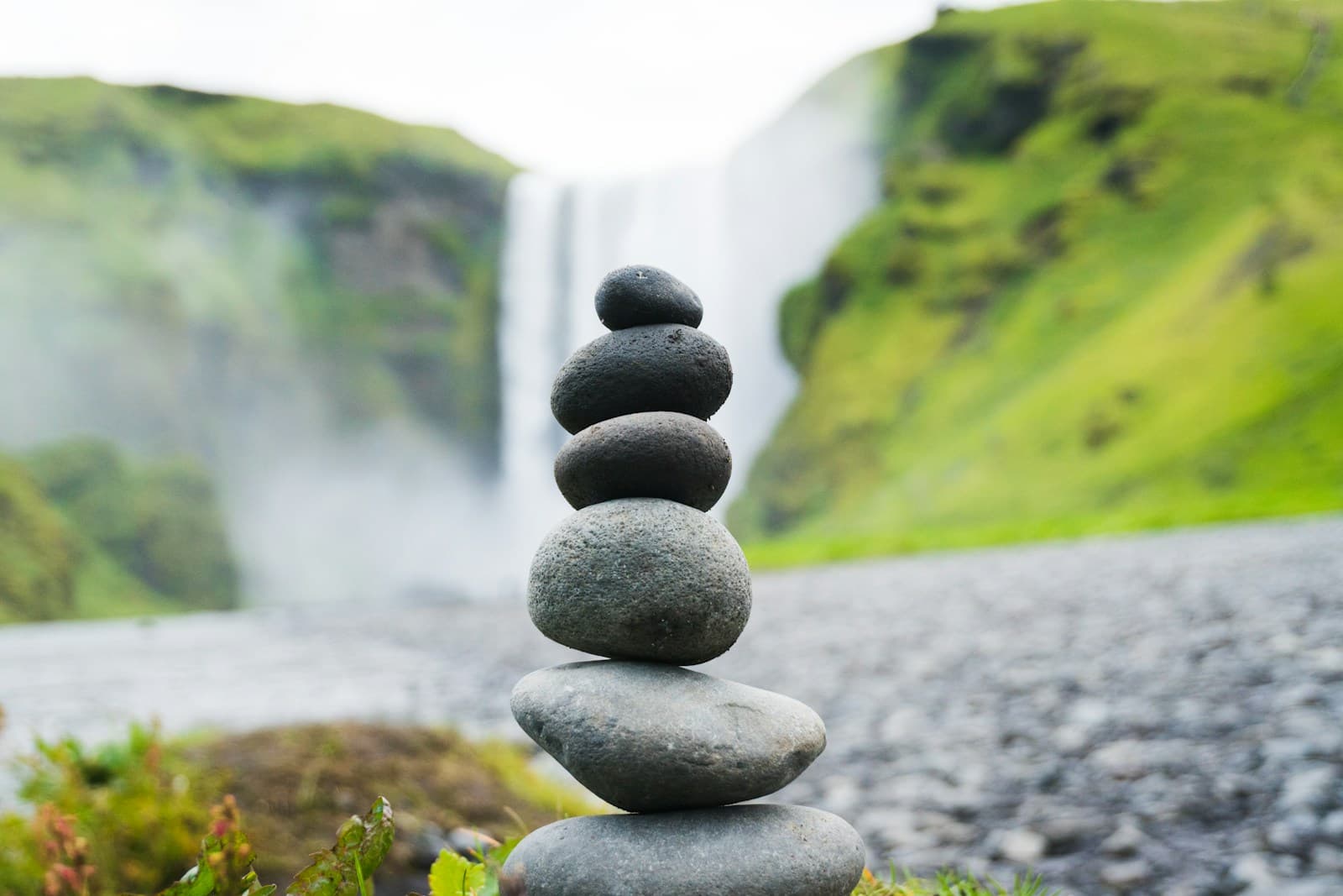 Cairn stone in Skogafoss Falls, Iceland